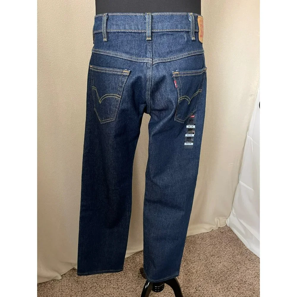 Levi’s Mens 501 Original Dark Wash Straight Fit Jeans - Picture 5 of 12